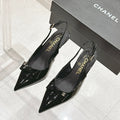 Chanel 25A Slingback Black Patent Calfskin 393073