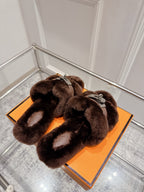 HM Oran slippers sliver buckle dark brown wool