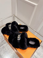 HM Oran slippers sliver buckle black wool