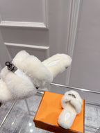HM Oran slippers sliver buckle white wool