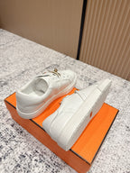 HM Casual Sneakers Gold Buckle White Leather
