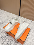 HM Casual Sneakers Sliver Buckle White Leather