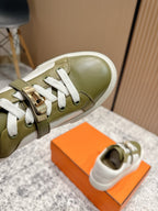 HM Casual Sneakers Sliver Buckle Olive With White Leather
