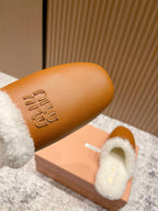 Miu Shearling-Lined Mules Brown Cowhide 481433