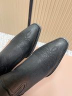 Miumiu Latest FW Western Cowboy Boots Black Genuine Leather 533964