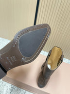 Miumiu Latest FW Western Cowboy Boots Brown Genuine Leather 533965