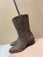 Miumiu Latest FW Western Cowboy Boots Brown Genuine Leather 533965