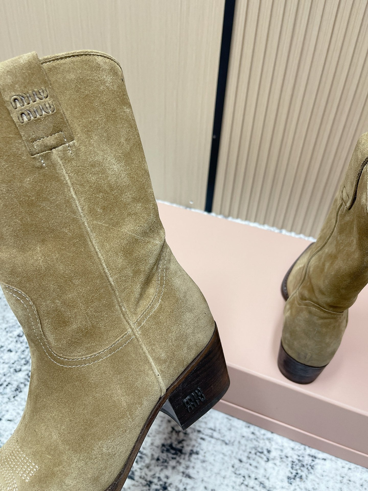Miumiu Latest FW Western Cowboy Boots Beige Suede 533968