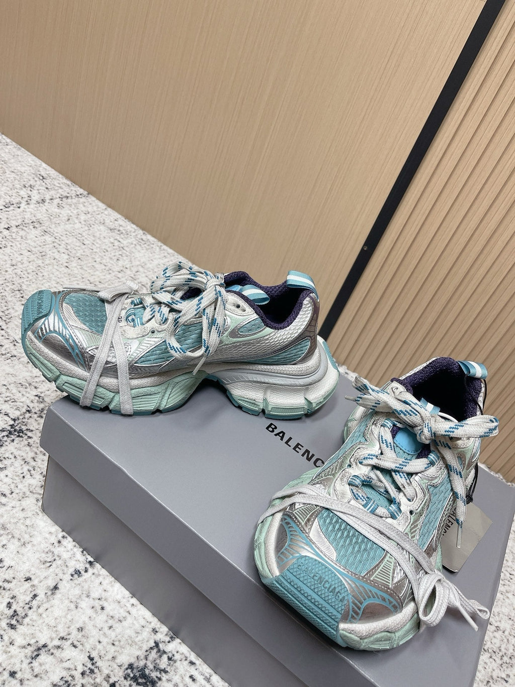 Balenciaga Sneaker Mesh Lace-up Light Blue Fabric 534179