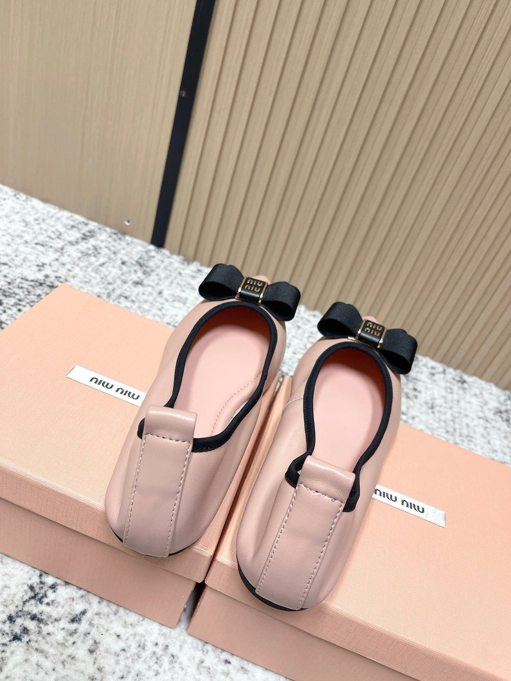 Miu Pointed-Toe Ballet Flats Light Pink Sheepskin 591565