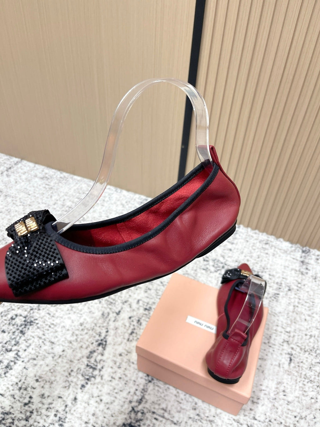 Miu Pointed-Toe Ballet Flats Dark Red Sheepskin 591570