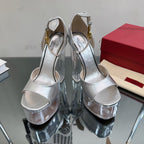 HIGH SANDAL 14CM IN SILVER CALFSKIN AND TRANSPARENT PVC