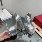 HIGH SANDAL 14CM IN SILVER CALFSKIN AND TRANSPARENT PVC