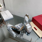 HIGH SANDAL 14CM IN SILVER CALFSKIN AND TRANSPARENT PVC