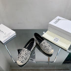 Loew Anagram Espadrille Black Leather and Canvas