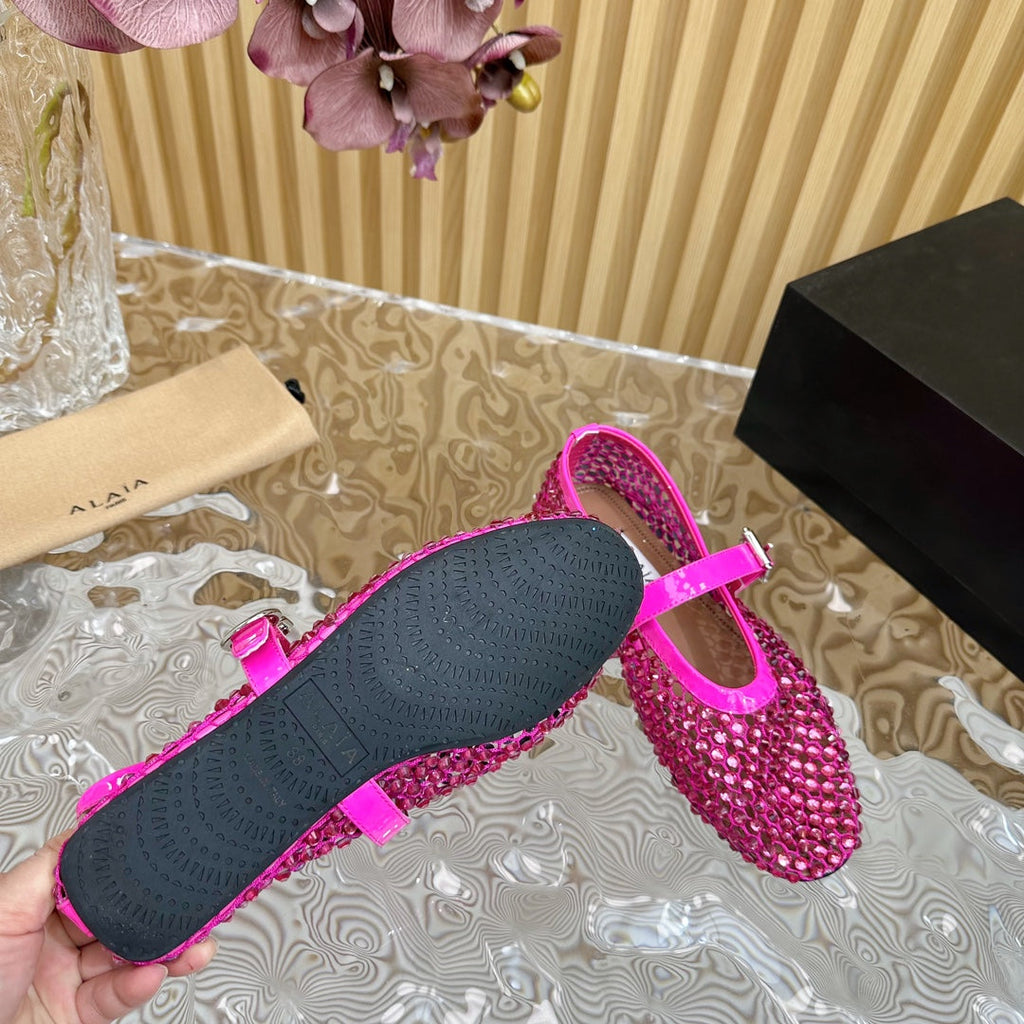 alaia ballet flat stud in fishnet dark pink lambskin