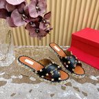 Rockstud Crisscross Espadrilles 80mm Sandal Wedges Black
