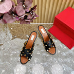 Rockstud Crisscross Espadrilles 80mm Sandal Wedges Black