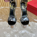 HIGH SANDAL 14CM IN BLACK CALFSKIN AND TRANSPARENT PVC