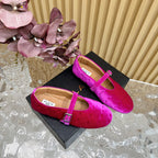 ALAIA BALLET FLATS IN DEEP PINK VELVET
