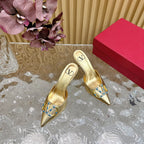 HIGH PUMP MULE 80MM IN GOLD CALFSKIN