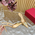 VLOGO SIGNATURE SEPIA TAN CALFSKIN SLINGBACK PUMP 80 MM