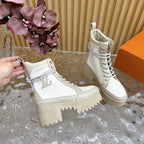 LV Laureate Platform Desert Boot 70mm White Denim Fabric