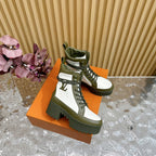 LV Laureate Platform Desert Boot 70mm White Mix Khaki Green Denim Fabric