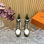 LV Laureate Platform Desert Boot 70mm White Mix Khaki Green Denim Fabric