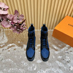 LV Laureate Platform Desert Boot 70mm Dark Blue Denim Fabric