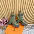LV Laureate Platform Desert Boot 70mm Khaki Green Denim Fabric
