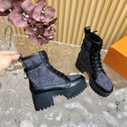 LV Laureate Platform Desert Boot 70mm Blue Black Monogram Jacquard Fabric