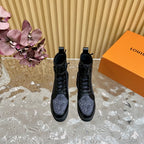 LV Laureate Platform Desert Boot 70mm Blue Black Monogram Jacquard Fabric