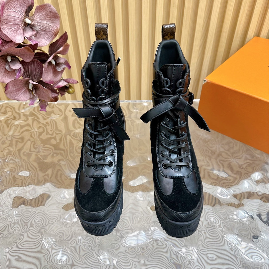 LV Laureate Platform Desert Boot 70mm Black Suede