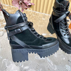 LV Laureate Platform Desert Boot 70mm Black Suede