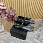 Alaia Strass Ballet Flats In Black Calfskin With Fleece Lining  926043
