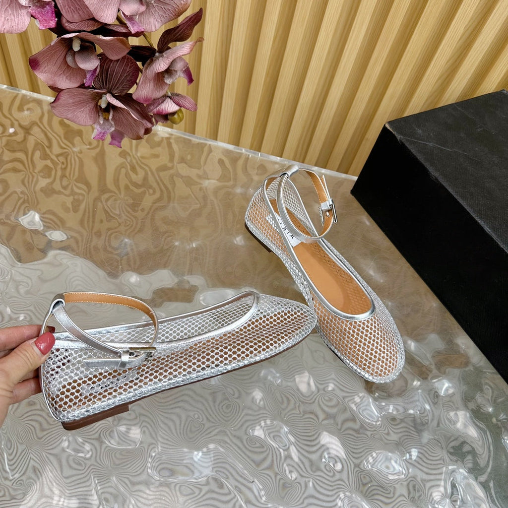 Alaila Mary Jane In Silver Mesh Fabric 103024