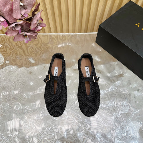 Alaia Ballet Flats In Black Stretch Woven Sedge 102276