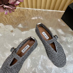 Alaia Ballet Flats In Dark Grey Stretch Woven Sedge 102278