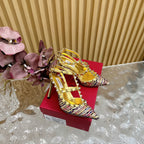 Rockstud Pump In Colorful Mix Gold Pied-de-poule Fabric And Cowhide 95mm 102079