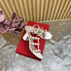 Rockstud Leather Caged Mule Sandals 60mm White Sheepskin 307863