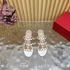 Rockstud Leather Caged Mule Sandals 60mm White Sheepskin 307863