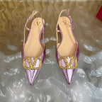 VT Slingback Flat Pink Snake-grain Leather 331936
