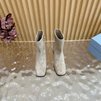 Prada 25 Boot Beige Black Suede 498221
