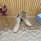Prada 25 Boot Beige Black Suede 498221