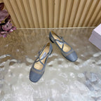 Jimmy Choo Mary Jane Flat Shoes Gray Mesh Leather 537765