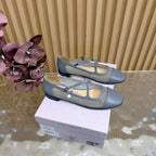 Jimmy Choo Mary Jane Flat Shoes Gray Mesh Leather 537765