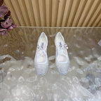 Jimmy Choo Mary Jane Flat Shoes White Mesh Cross Strap Pearl 537767