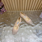 Jimmy Choo Mary Jane Flat Shoes Nude Mesh Cross Strap Pearl 537768
