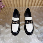 GG 26 Horsebit Loafers Black White Sheepskin 589463